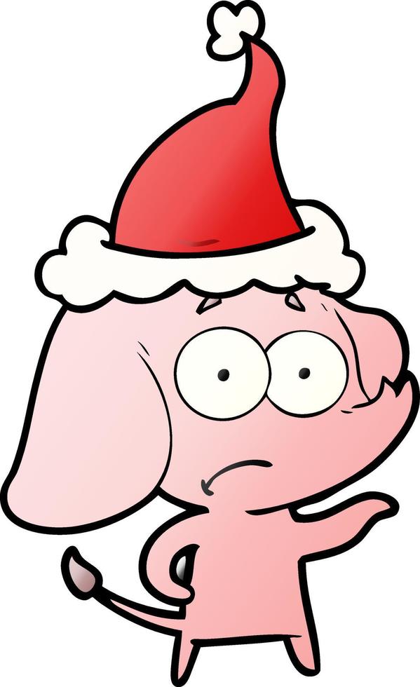 gradient cartoon of a unsure elephant wearing santa hat vector