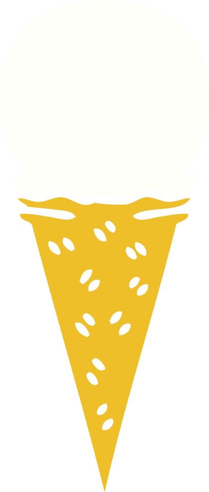 quirky hand drawn cartoon vanilla ice cream cone vector