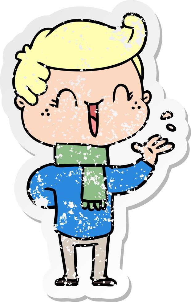 distressed sticker of a cartoon laughing boy vector