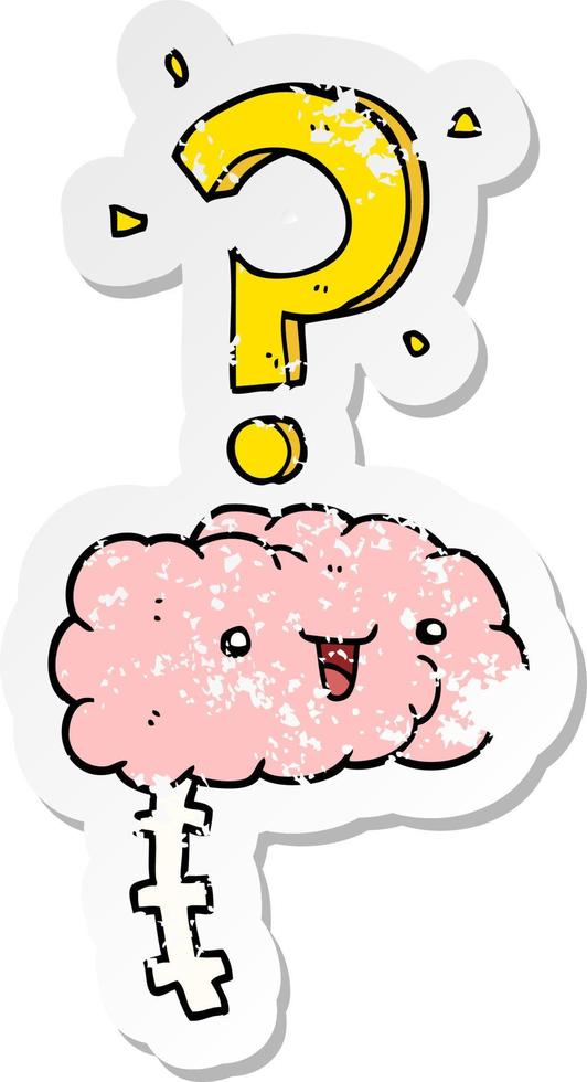 distressed sticker of a cartoon curious brain vector