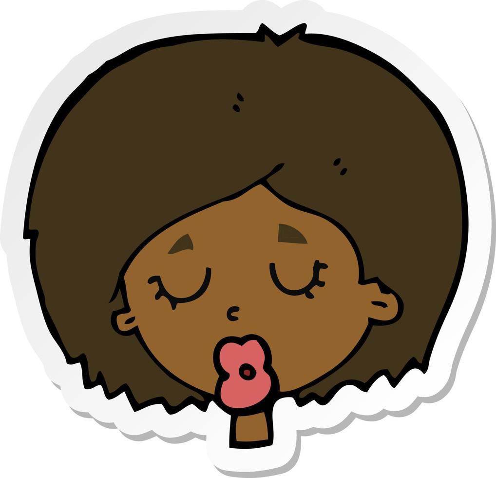 sticker of a cartoon woman with eyes closed vector