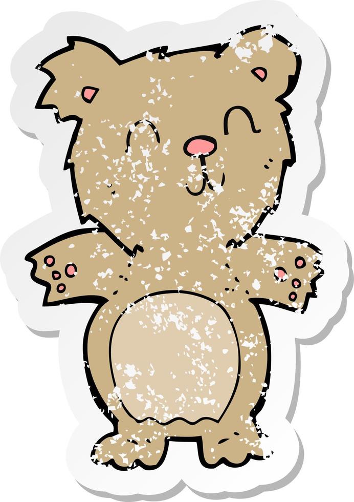 pegatina retro angustiada de un lindo oso de peluche de dibujos animados vector