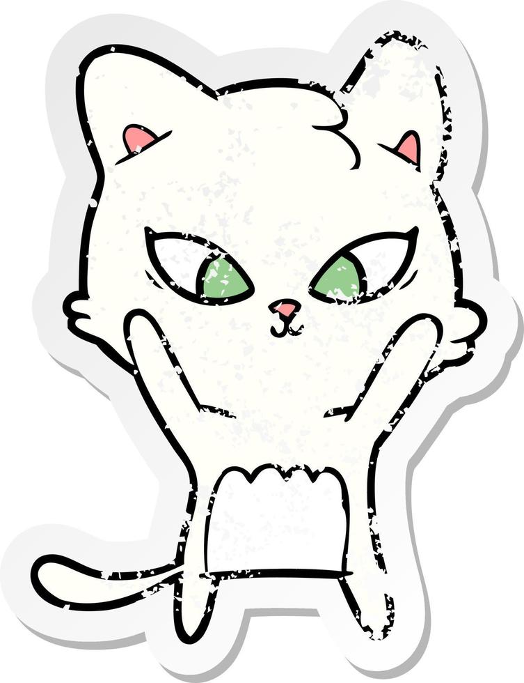 distressed sticker of a cute cartoon cat vector