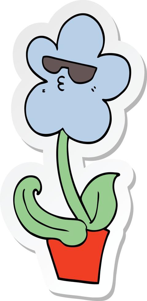 sticker of a cool cartoon flower vector