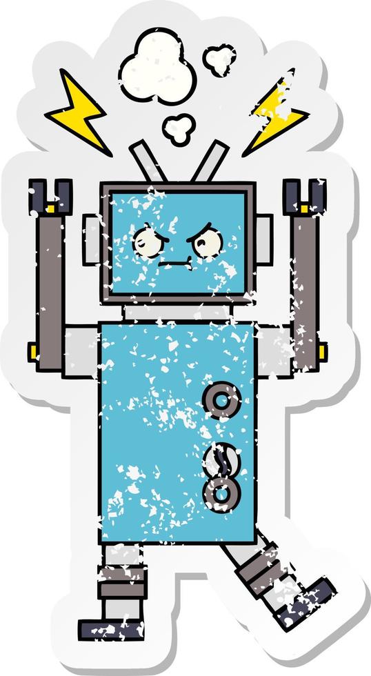 distressed sticker of a cute cartoon robot vector