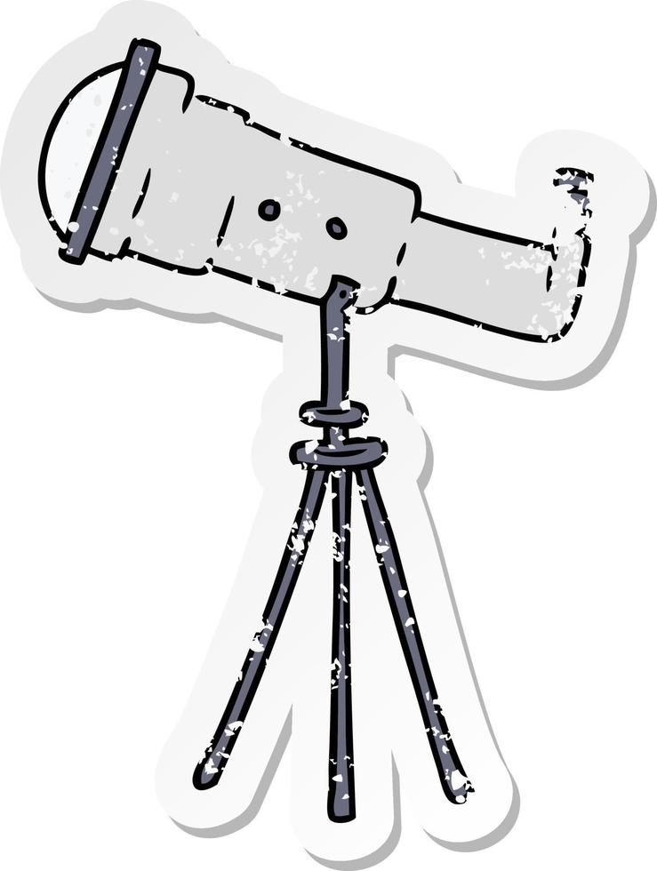 distressed sticker cartoon doodle of a large telescope vector