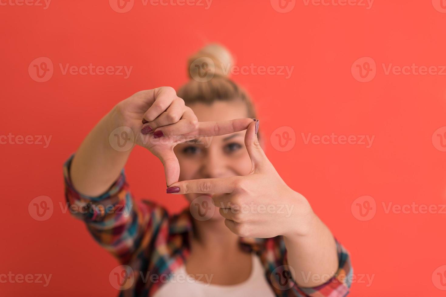 young woman over color background photo