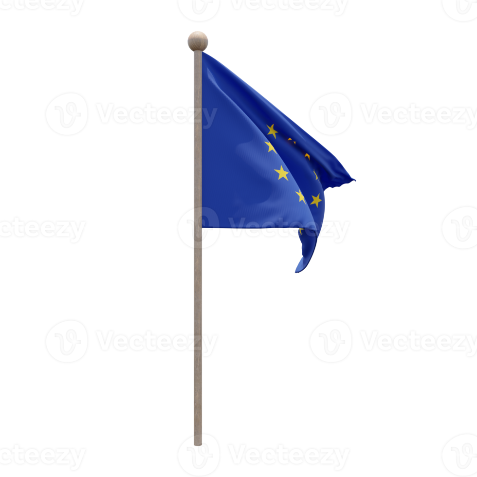 bandeira de ilustração 3d da União Europeia no poste. mastro de madeira png