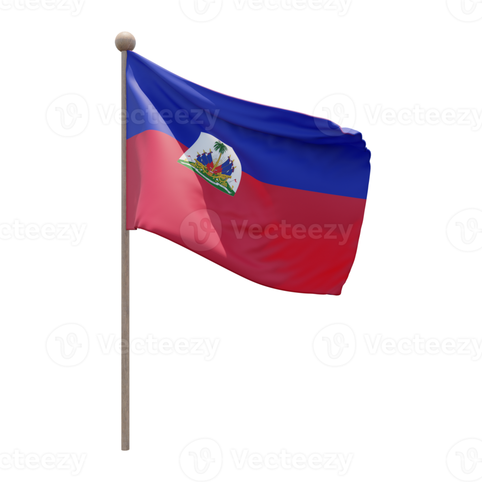 Haïti 3d illustratie vlag Aan pool. hout vlaggenmast png