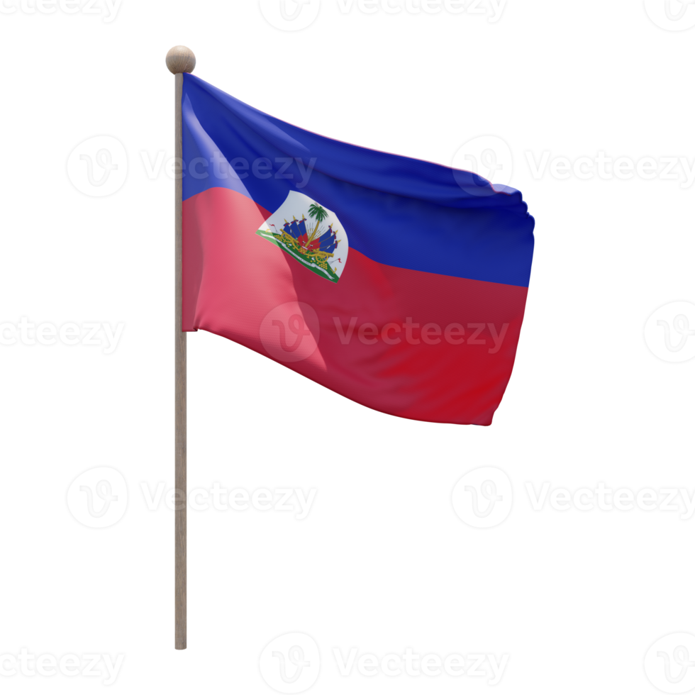 Haiti 3d illustration flag on pole. Wood flagpole png