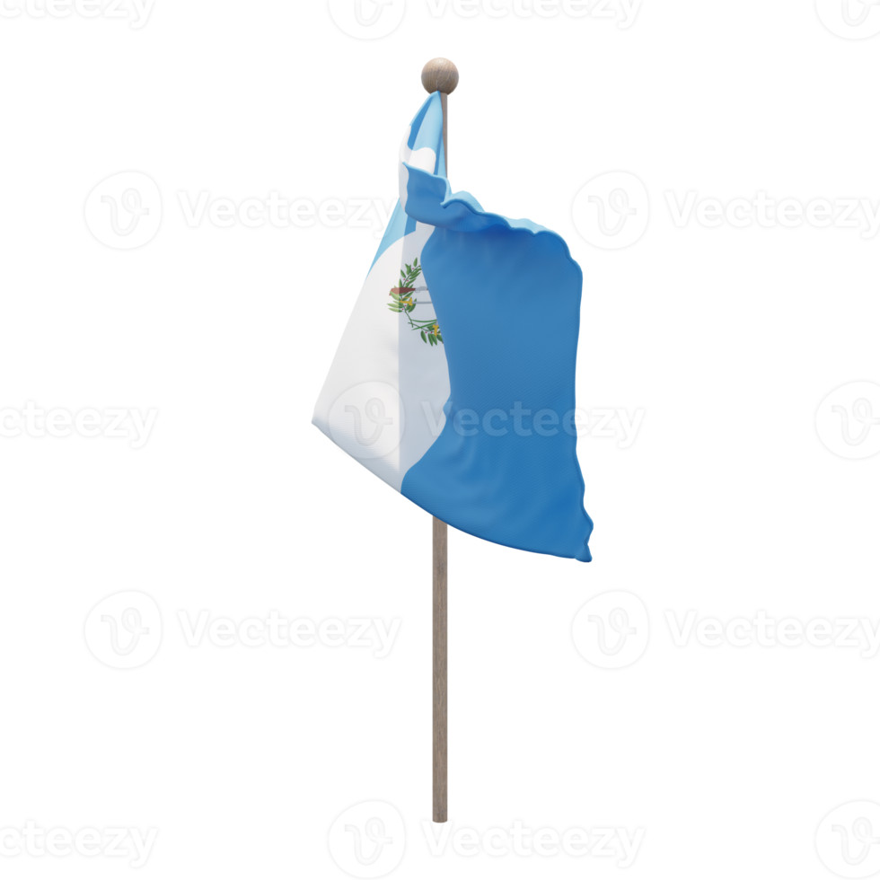 Guatemala 3d illustration flag on pole. Wood flagpole png