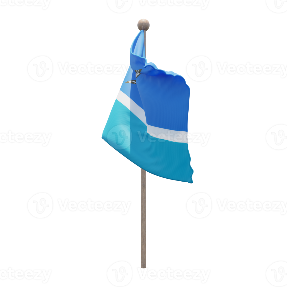 Midway Islands 3d illustration flag on pole. Wood flagpole png