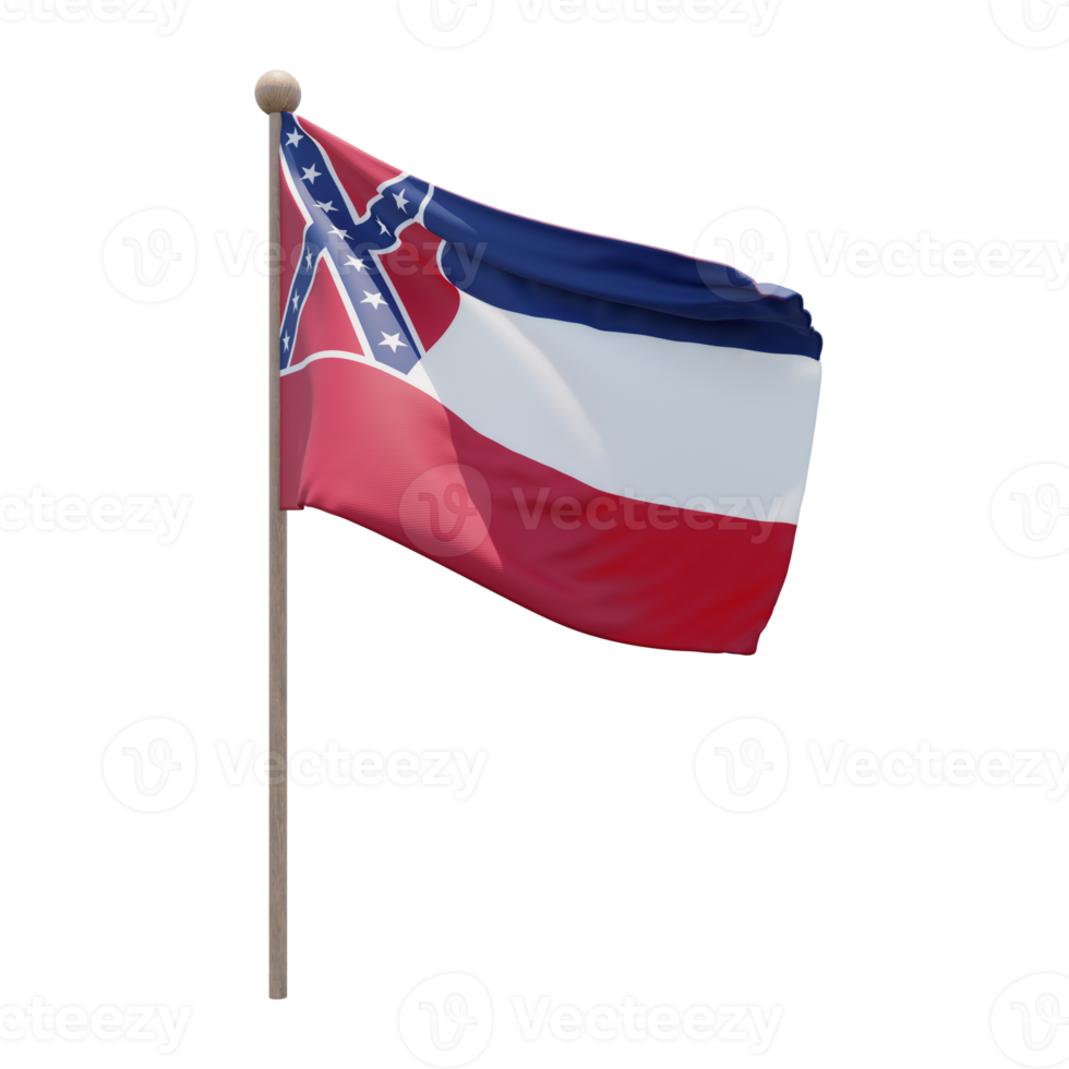 bandeira de ilustração 3d do Mississippi no poste. mastro de madeira png
