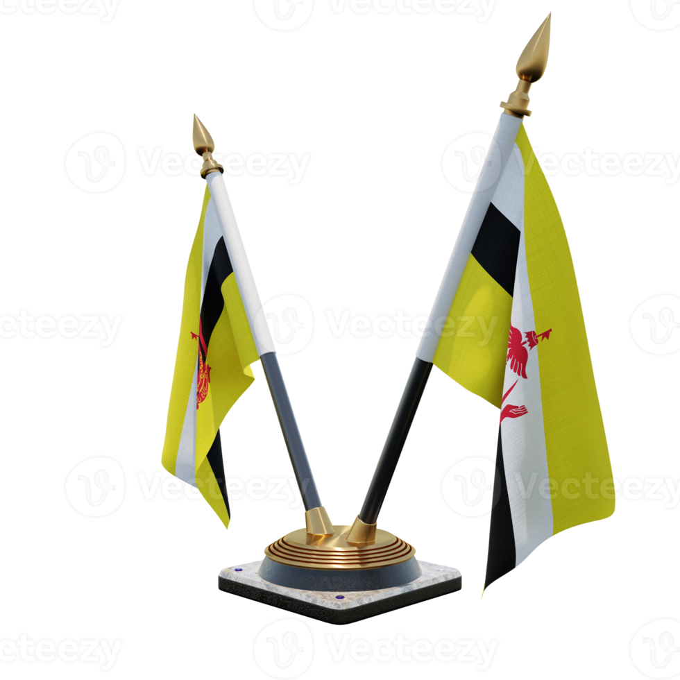 Brunei 3d illustration Double V Desk Flag Stand png