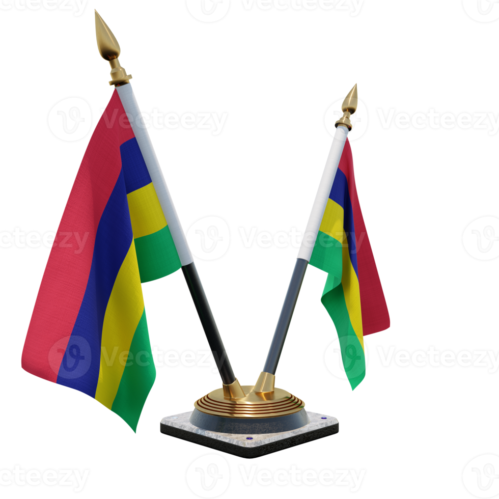 Mauritius 3d illustration Double V Desk Flag Stand png