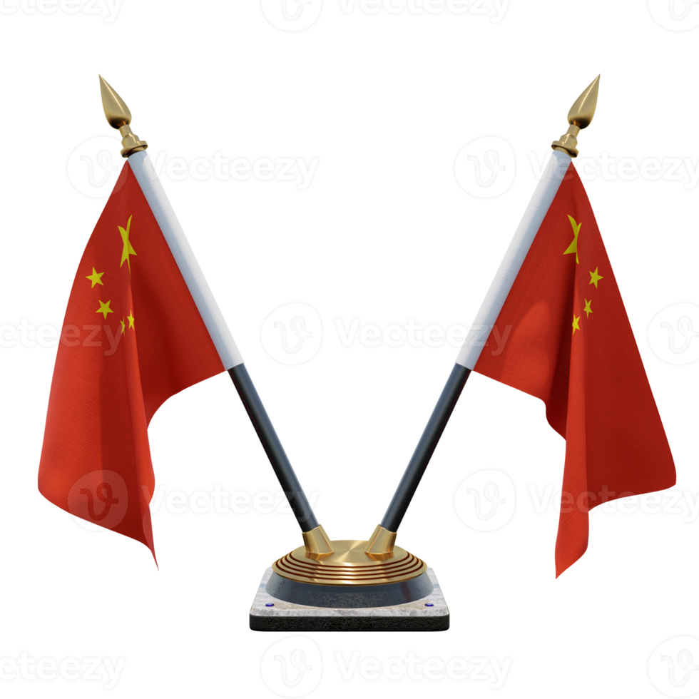 Peoples Republic of China 3d illustration Double V Desk Flag Stand png