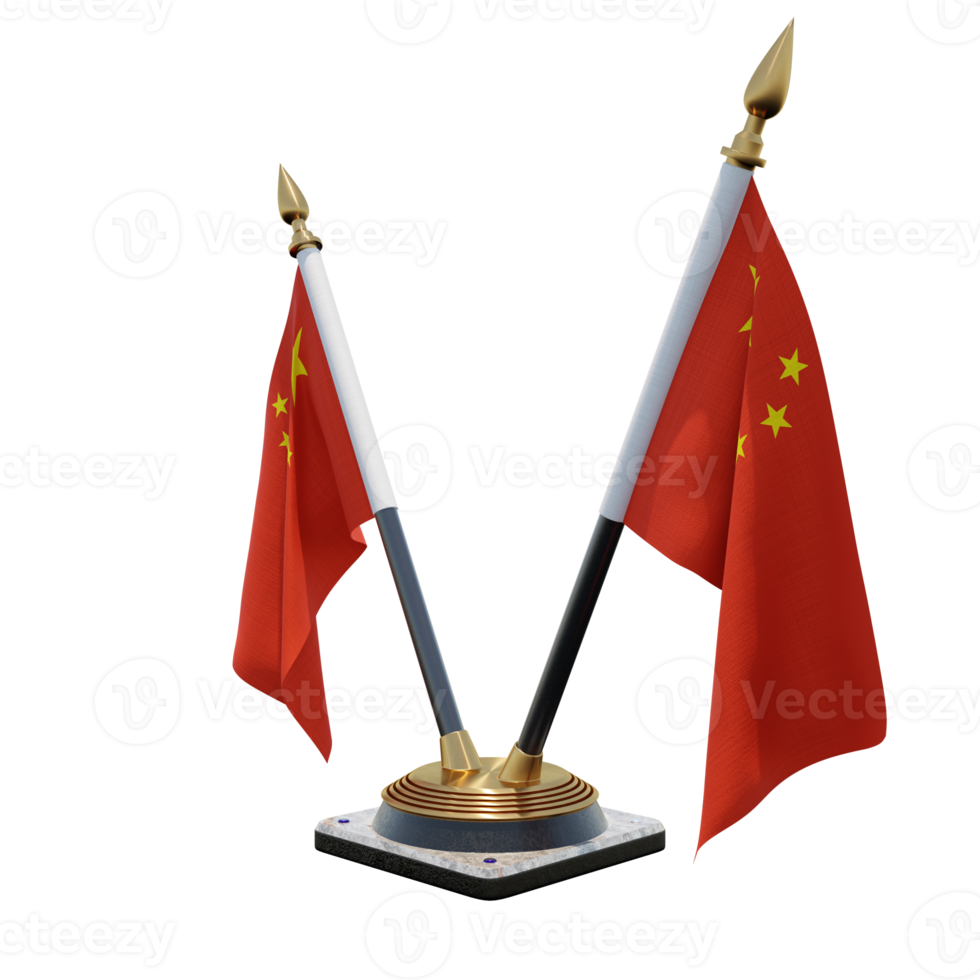 volkeren republiek van China 3d illustratie dubbele v bureau vlag staan png