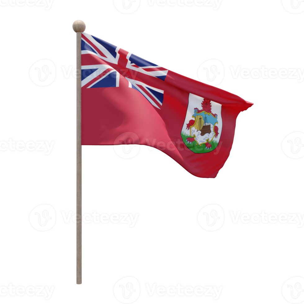 Bermuda 3d illustration flag on pole. Wood flagpole png