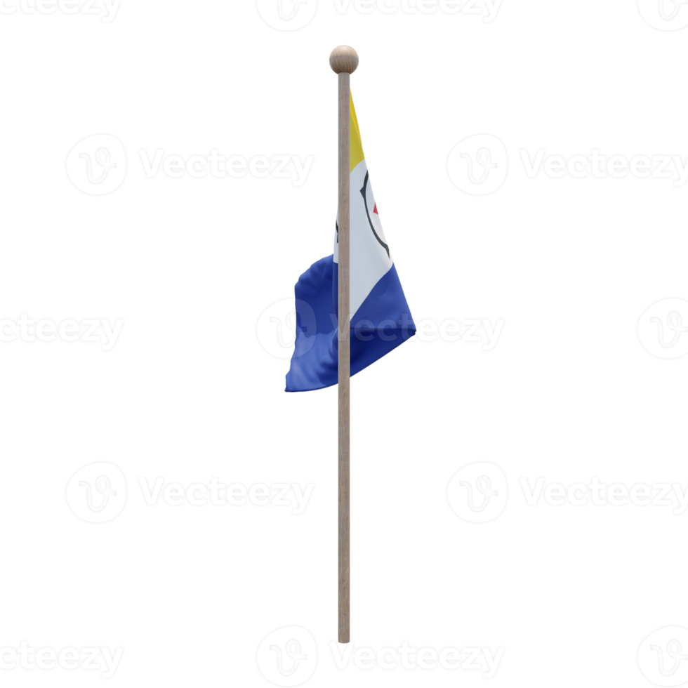 Bonaire 3d illustration flag on pole. Wood flagpole png
