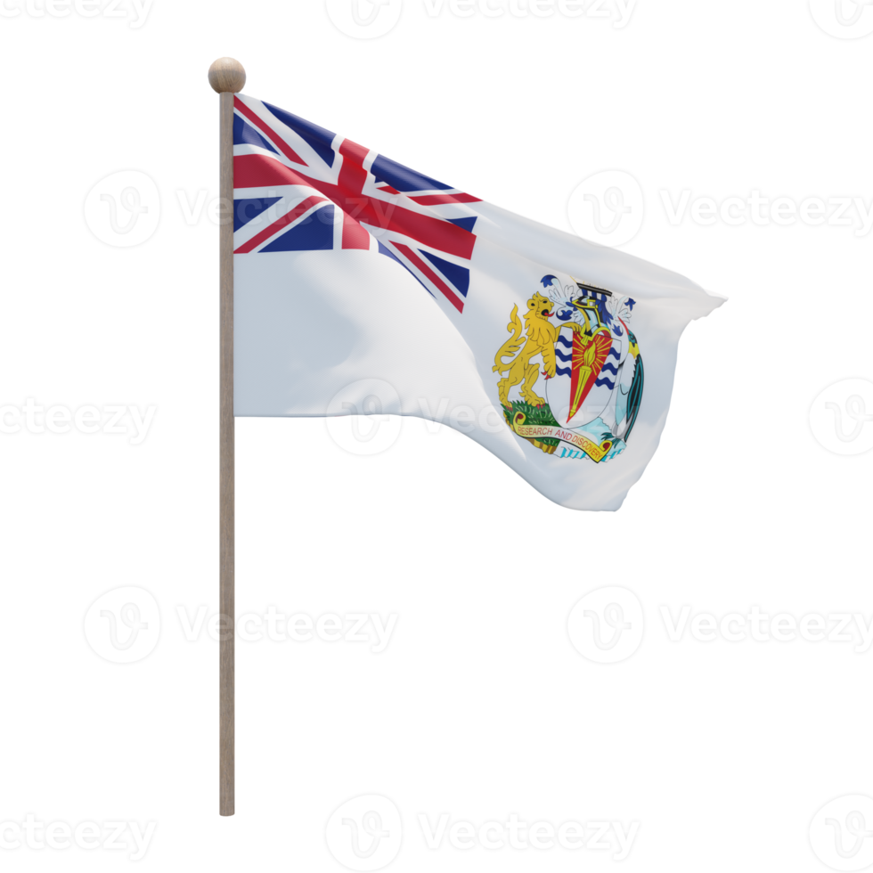 Britannico antartico territorio 3d illustrazione bandiera su polo. legna pennone png