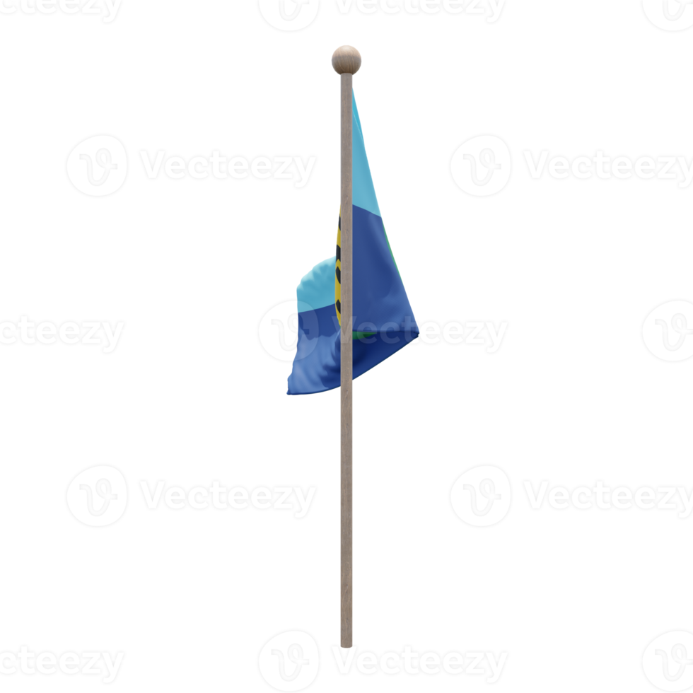 Caribbean Community 3d illustration flag on pole. Wood flagpole png
