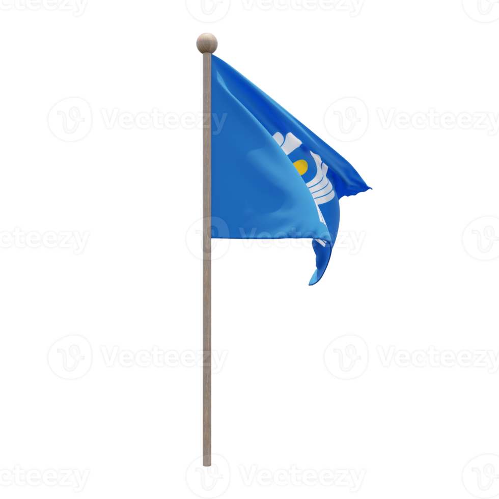 Commonwealth of Independent States 3d illustration flag on pole. Wood flagpole png