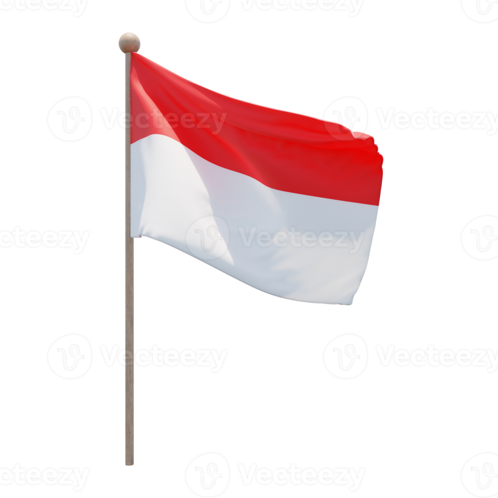 Indonesië 3d illustratie vlag Aan pool. hout vlaggenmast png