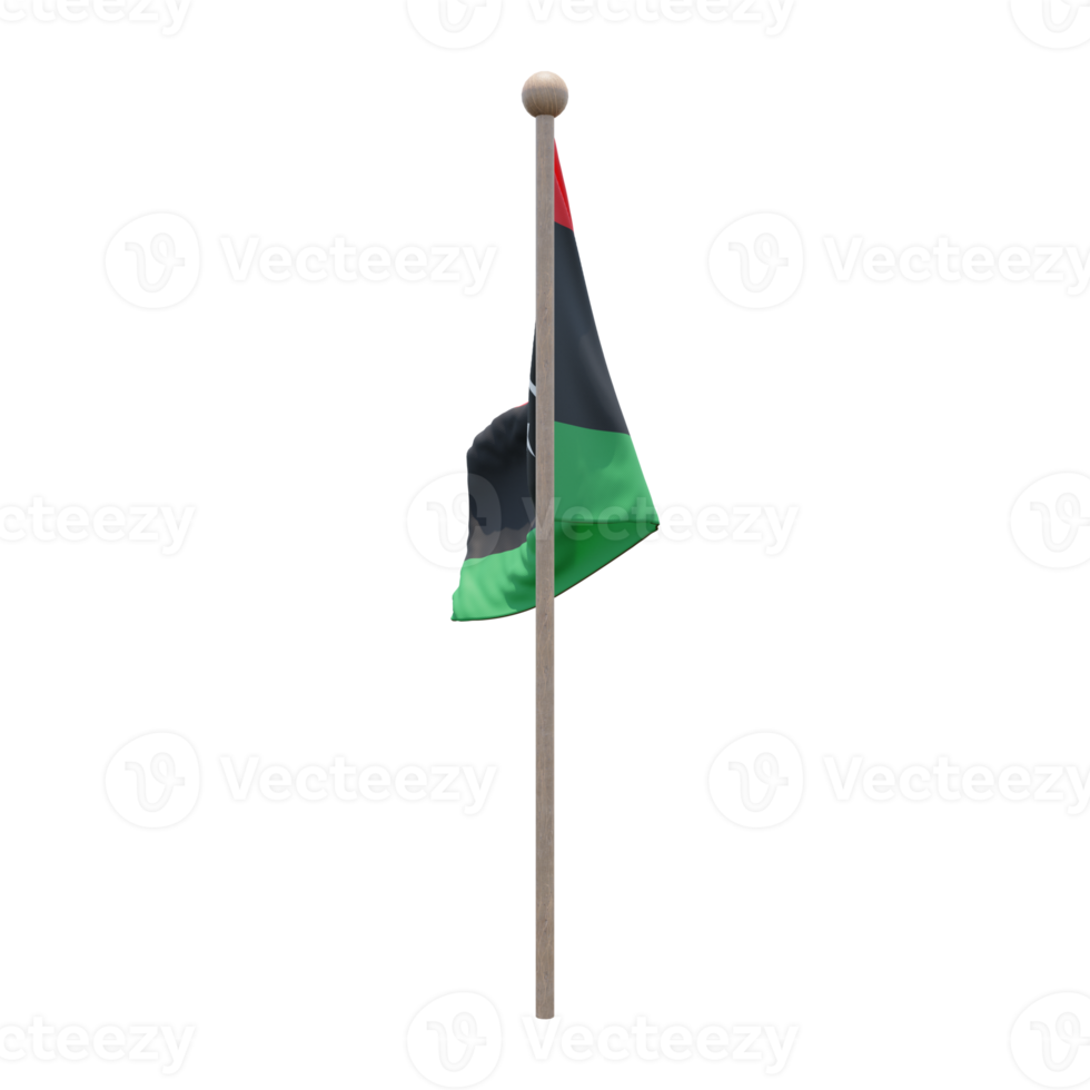 Libya 3d illustration flag on pole. Wood flagpole png