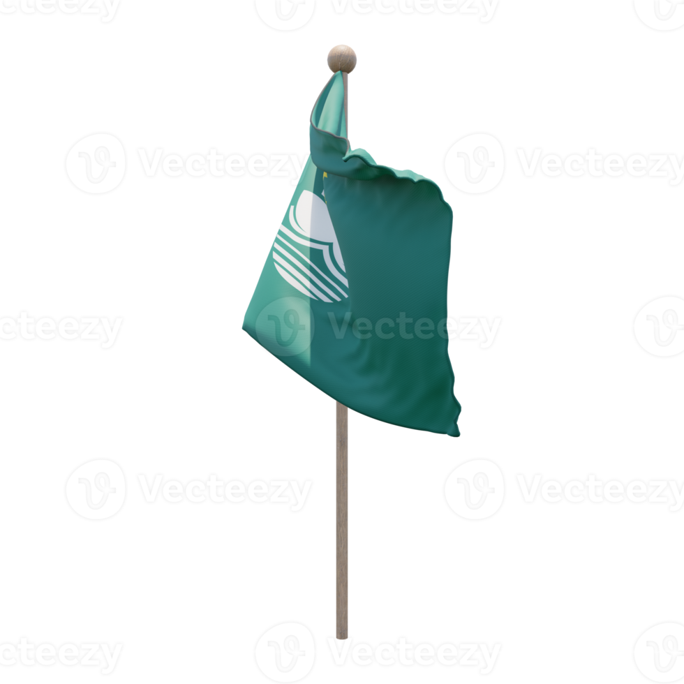 Macau 3d illustration flag on pole. Wood flagpole png