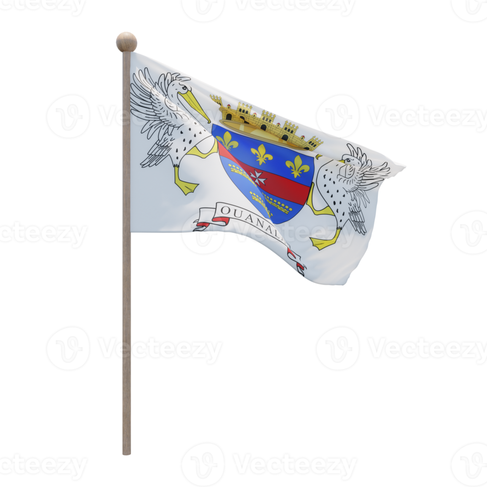 Saint Barthelemy 3d illustration flag on pole. Wood flagpole png