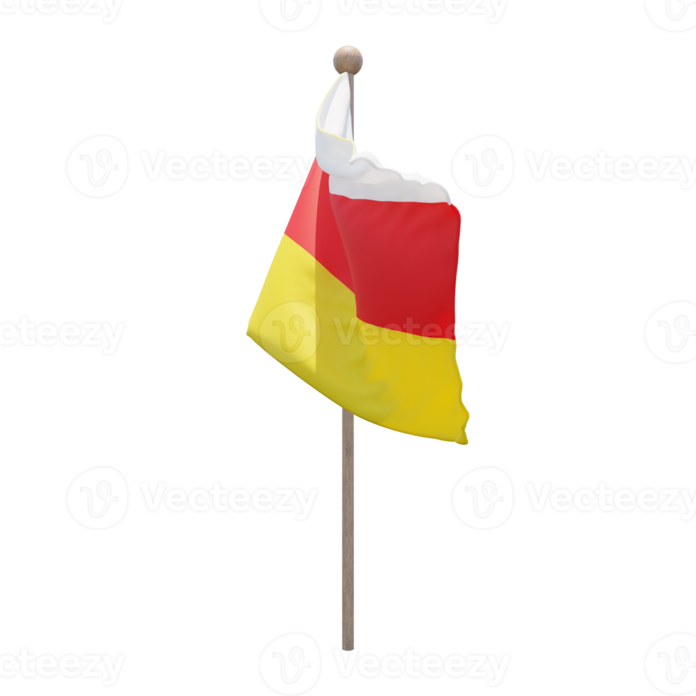 South Ossetia 3d illustration flag on pole. Wood flagpole png