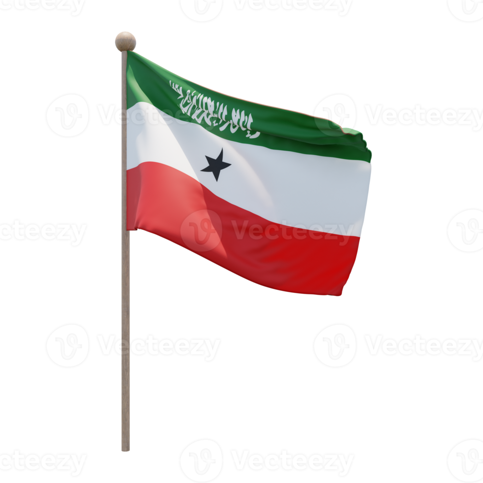 Somaliland 3d illustration flag on pole. Wood flagpole png