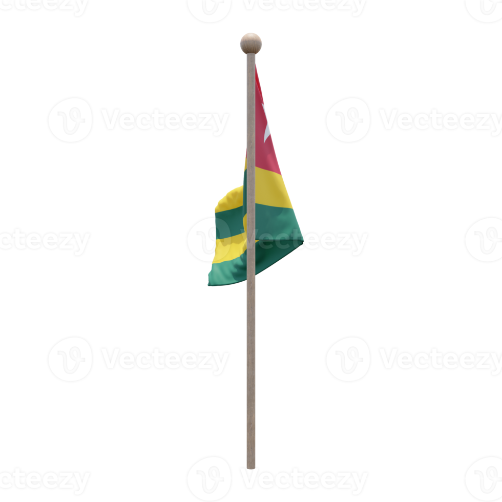 Togo 3d illustration flag on pole. Wood flagpole png