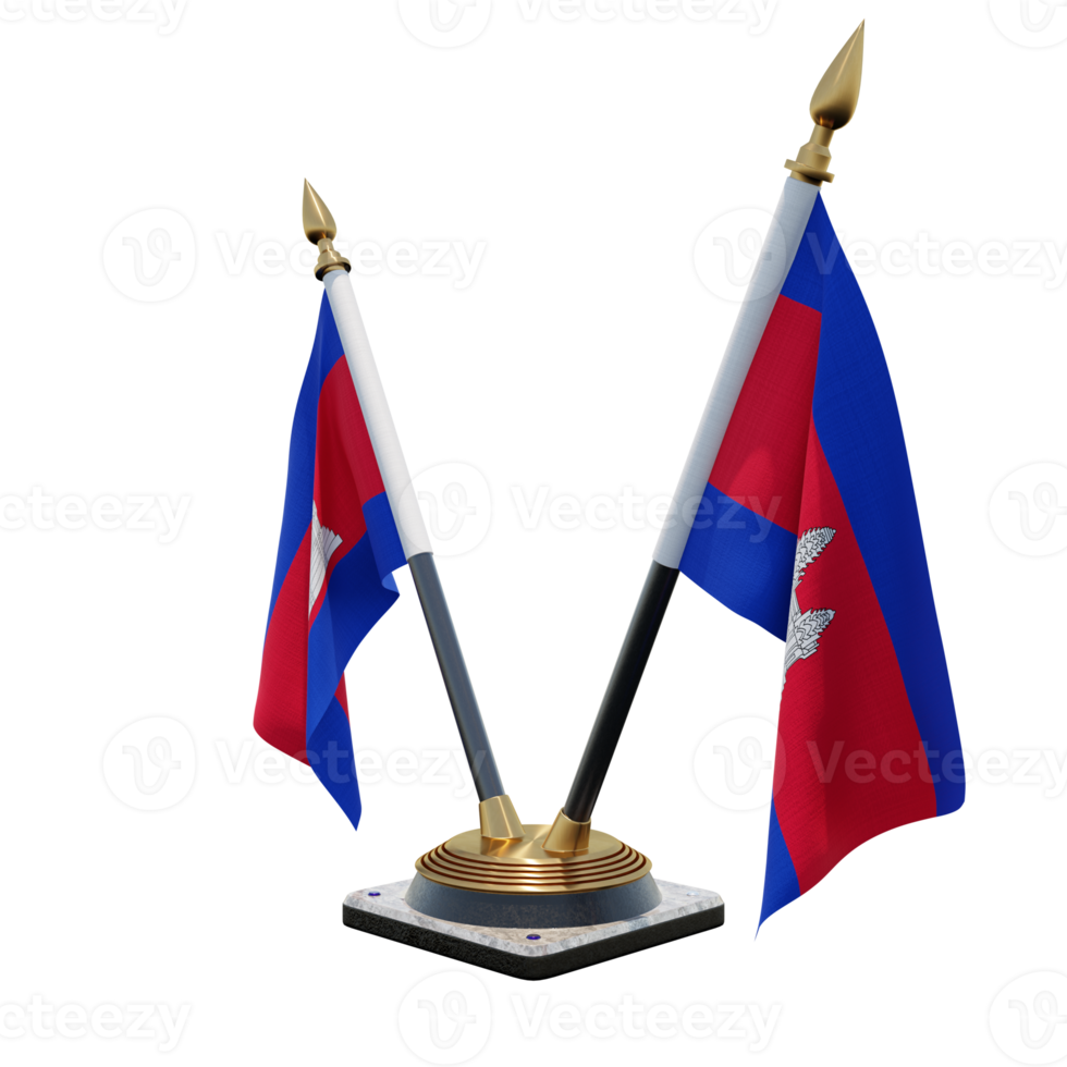 Cambodia 3d illustration Double V Desk Flag Stand png
