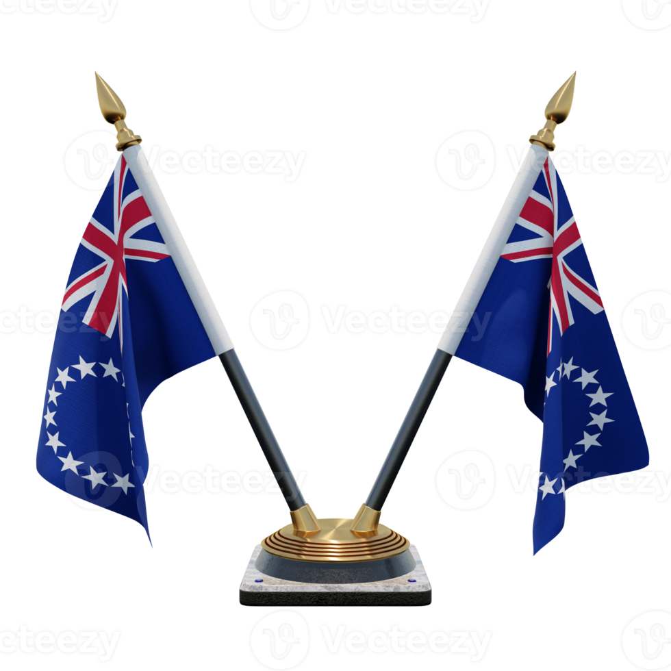 Cook Islands 3d illustration Double V Desk Flag Stand png