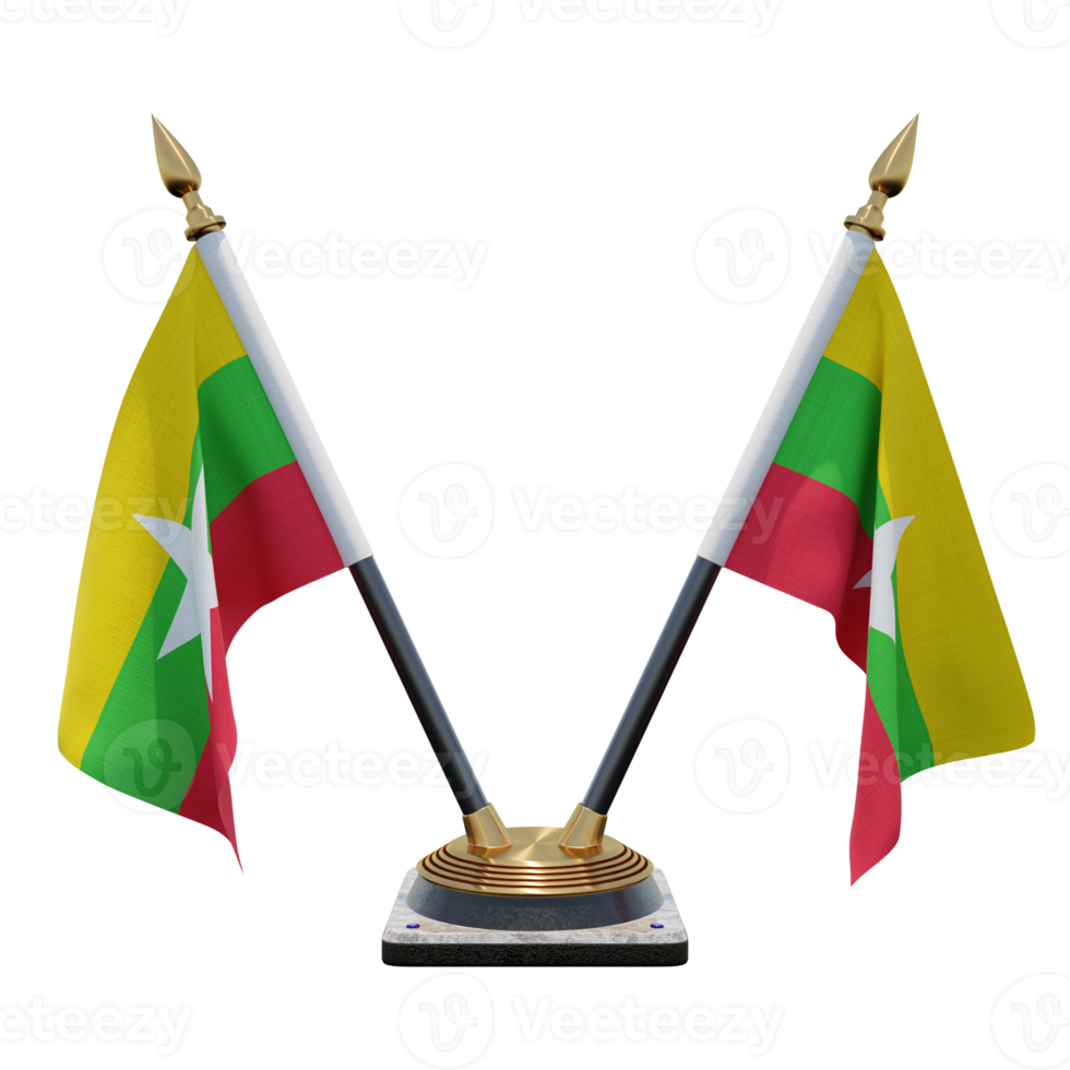 Myanmar 3d illustratie dubbele v bureau vlag staan png