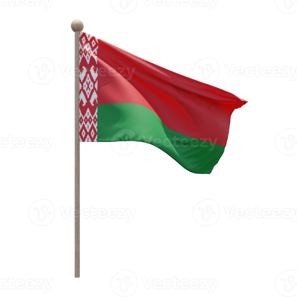 Belarus 3d illustration flag on pole. Wood flagpole png