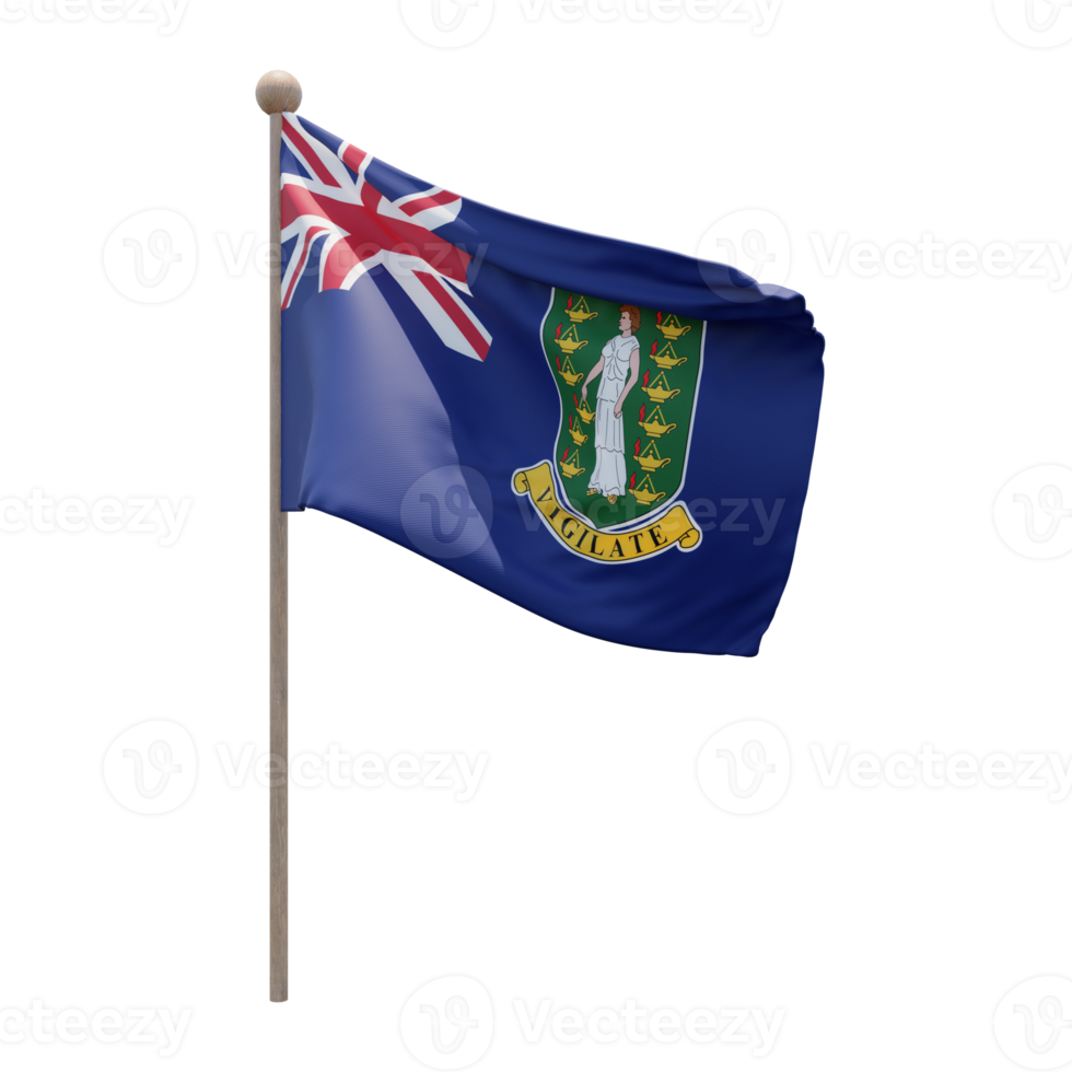 British Virgin Islands 3d illustration flag on pole. Wood flagpole png