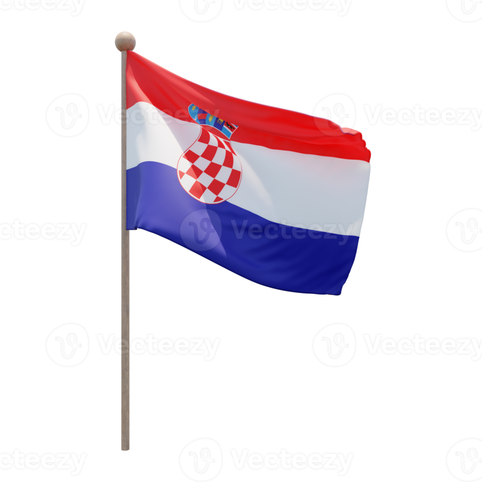 kroatien 3d-illustration flagge auf der stange. Fahnenmast aus Holz png