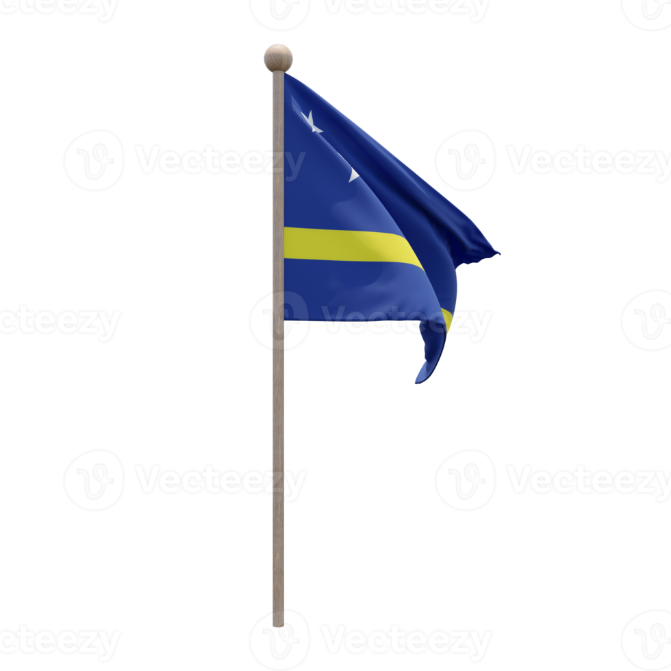 Curacao 3d illustration flag on pole. Wood flagpole png