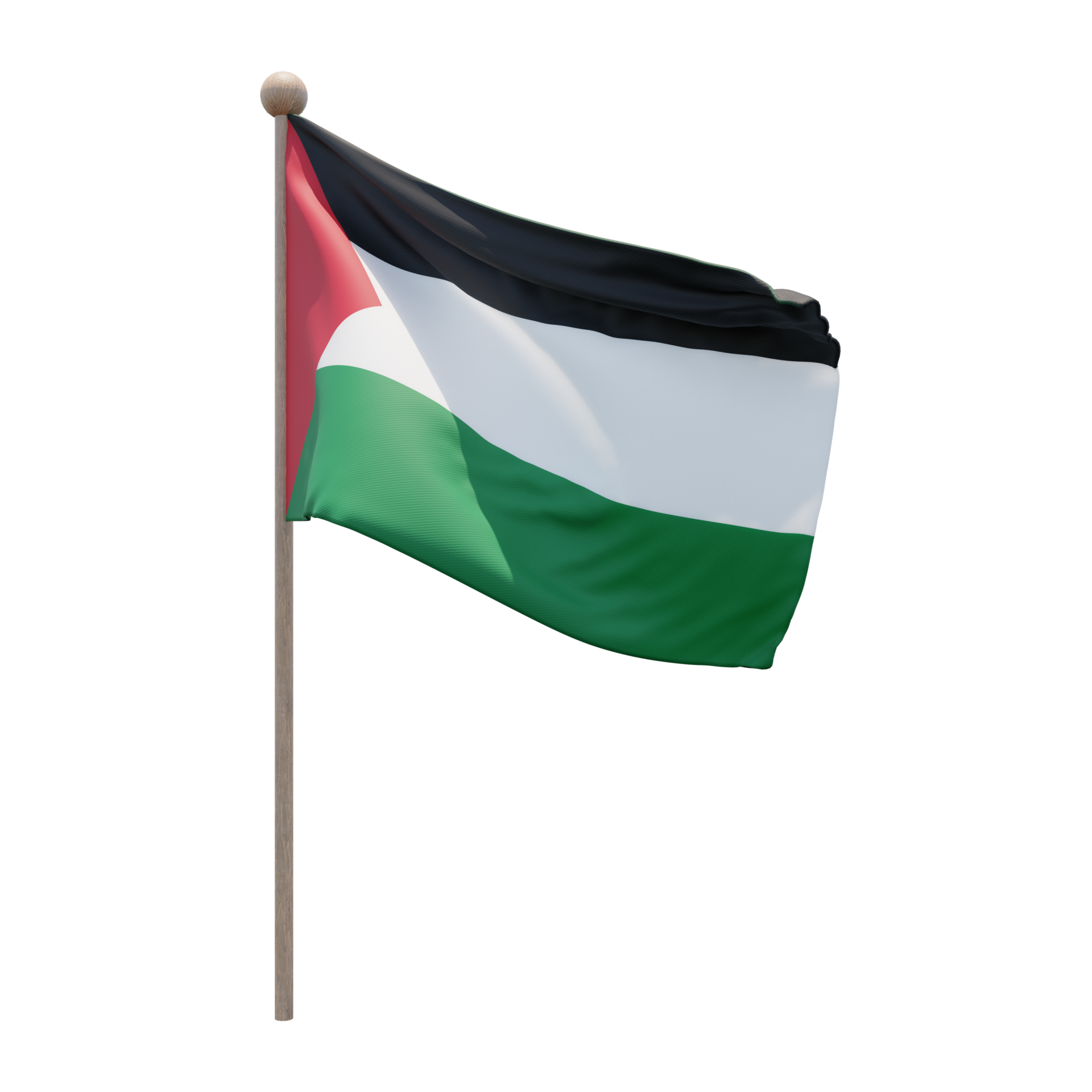 Palestine 3d illustration flag on pole. Wood flagpole 11285152 PNG