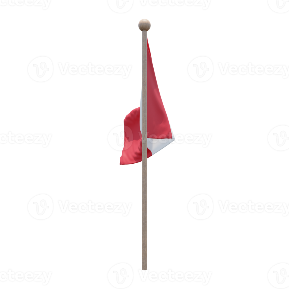 Peru 3d illustration flag on pole. Wood flagpole png