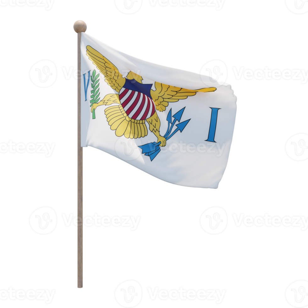 United States Virgin Islands 3d illustration flag on pole. Wood flagpole png