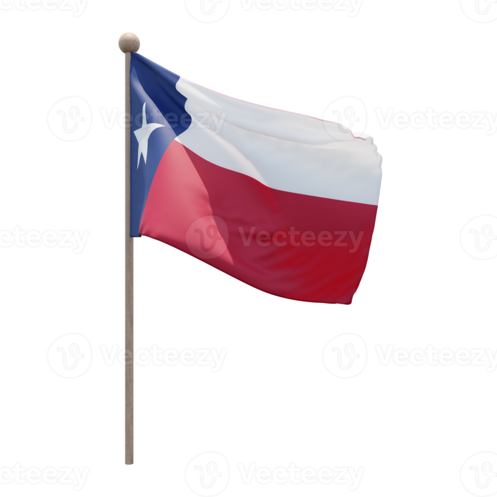 Texas 3d illustration flag on pole. Wood flagpole png