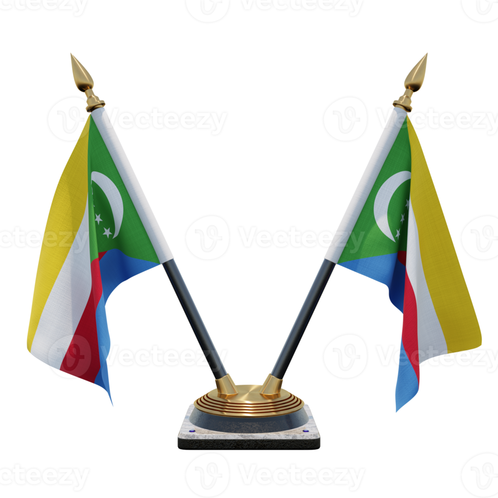 Comoros 3d illustration Double V Desk Flag Stand png
