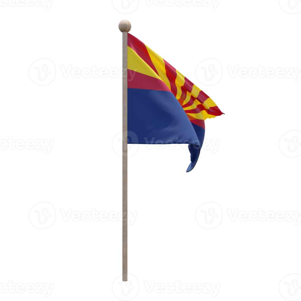 Arizona 3d illustration flag on pole. Wood flagpole png