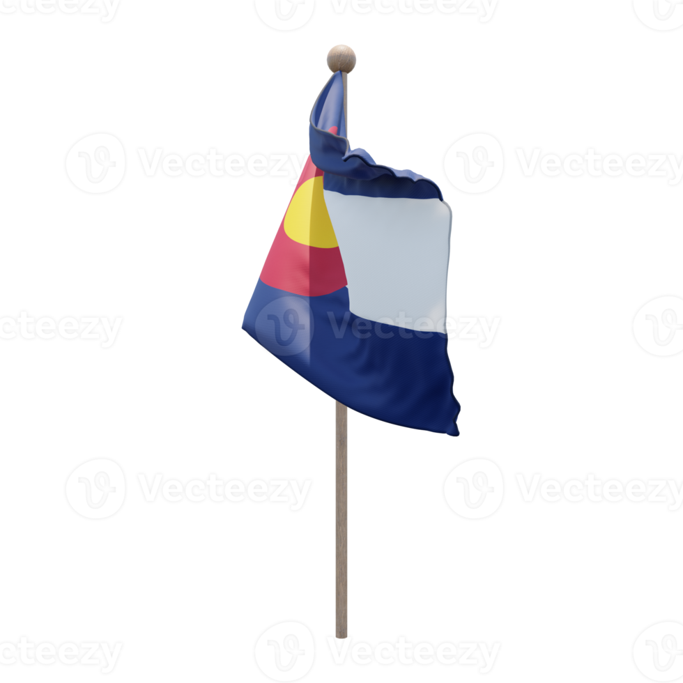 Colorado 3d illustration flag on pole. Wood flagpole png