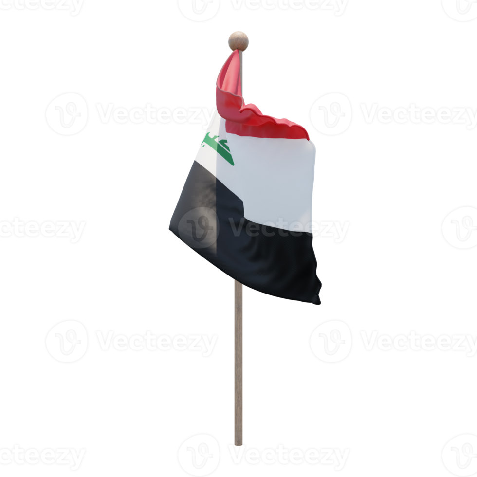 Iraq 3d illustration flag on pole. Wood flagpole png