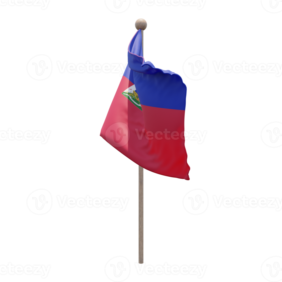 Haiti 3d illustration flag on pole. Wood flagpole png