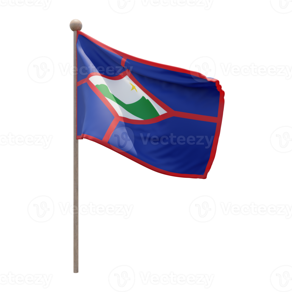 Sint Eustatius 3D-Darstellung Flagge auf der Stange. Fahnenmast aus Holz png